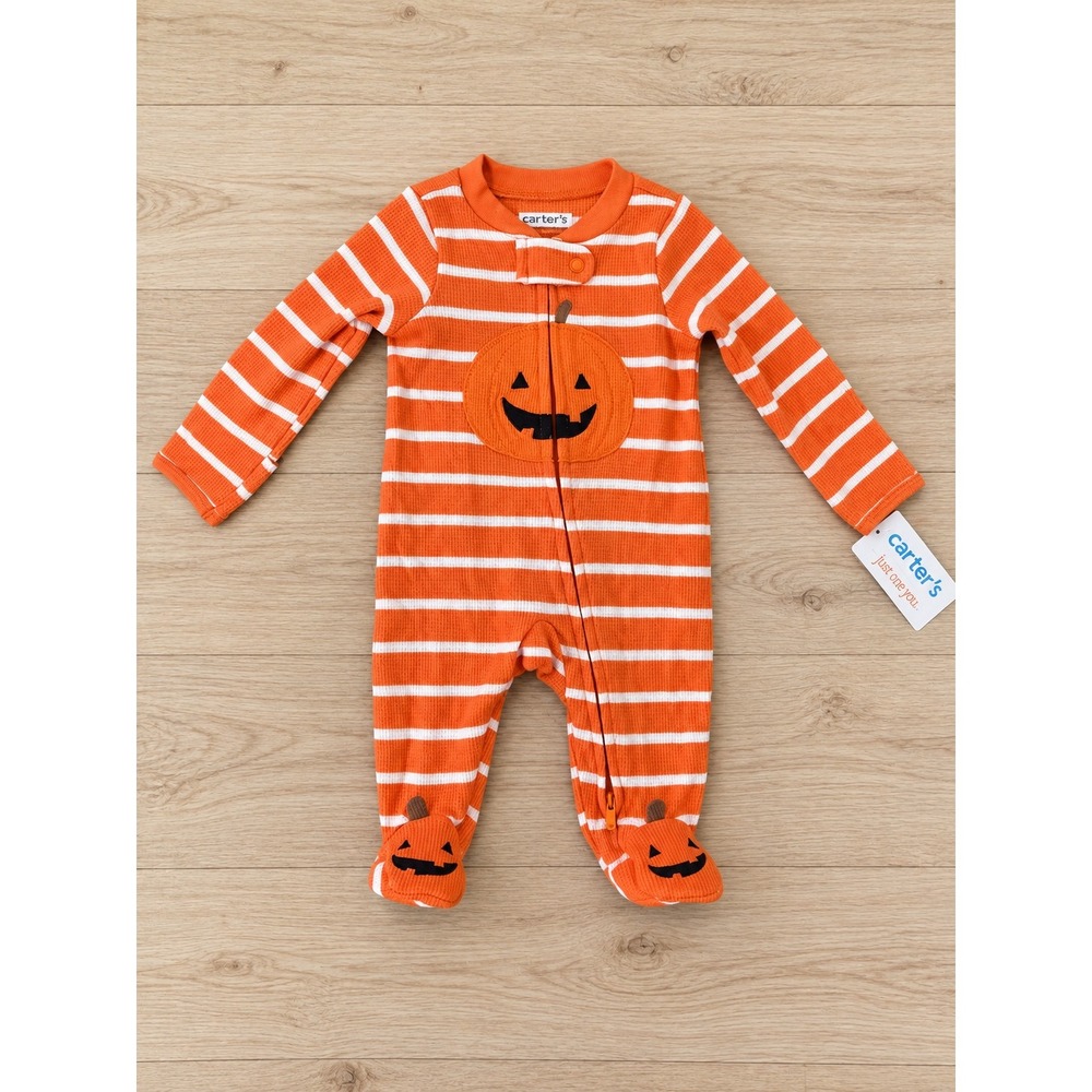 Carters Just One You Newborn Halloween Pumpkin Stripe Zip Up Sleep Play